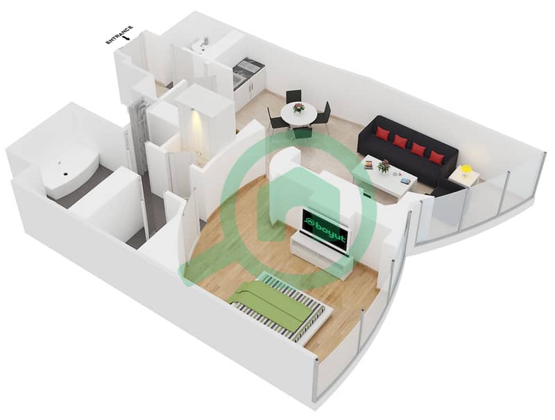 Отель Армани Дубай - Апартамент 1 Спальня планировка Гарнитур, анфилиада комнат, апартаменты, подходящий 2 interactive3D