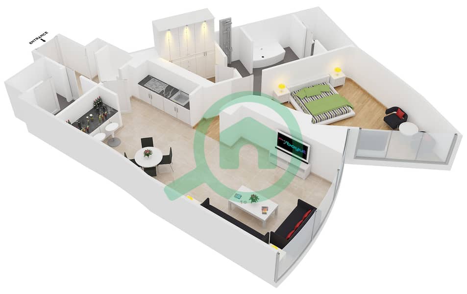 المخططات الطابقية لتصميم التصميم 1 شقة 1 غرفة نوم - فندق أرماني interactive3D