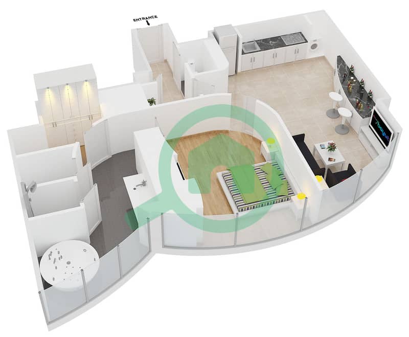 المخططات الطابقية لتصميم التصميم 16 شقة 1 غرفة نوم - فندق أرماني interactive3D