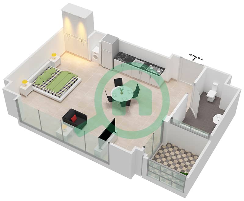 皇家海洋塔楼 - 单身公寓类型A戶型图 interactive3D
