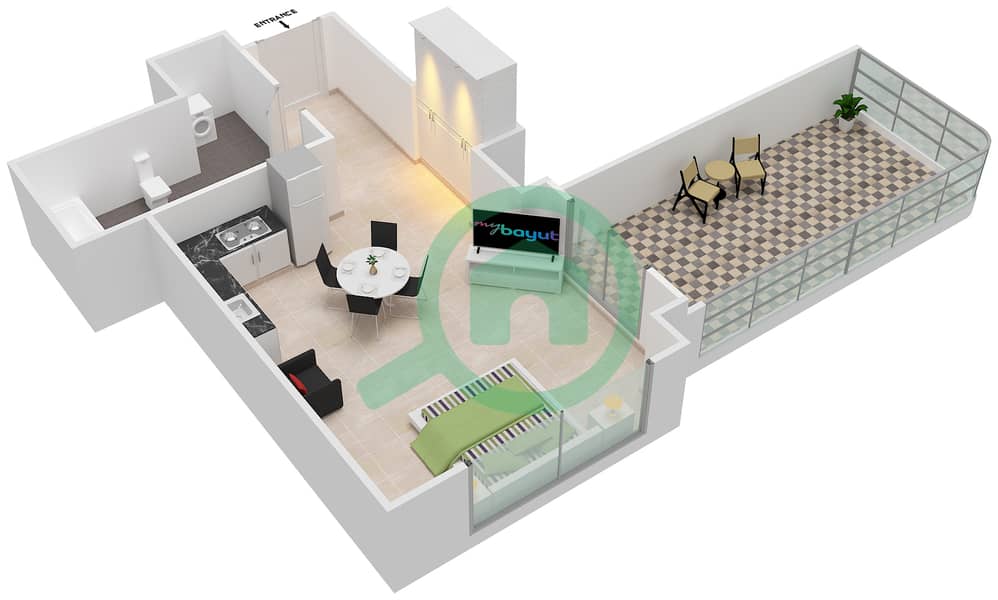 Роял Океаник - Апартамент Студия планировка Тип B interactive3D