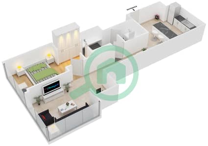 المخططات الطابقية لتصميم الوحدة 1 FLOOR 15-37 شقة 1 غرفة نوم - فندق جي دبليو ماريوت مارينا