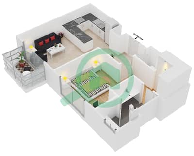 المخططات الطابقية لتصميم الوحدة 4 FLOOR 15-37 شقة 1 غرفة نوم - فندق جي دبليو ماريوت مارينا