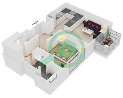 المخططات الطابقية لتصميم الوحدة 5 FLOOR 15-37 شقة 1 غرفة نوم - فندق جي دبليو ماريوت مارينا