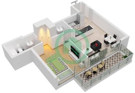المخططات الطابقية لتصميم الوحدة 6 شقة 1 غرفة نوم - ويست أفينيو