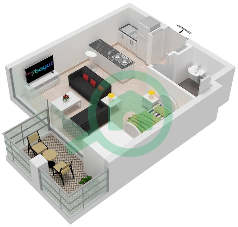 المخططات الطابقية لتصميم الوحدة 9 شقة استوديو - ويست أفينيو interactive3D