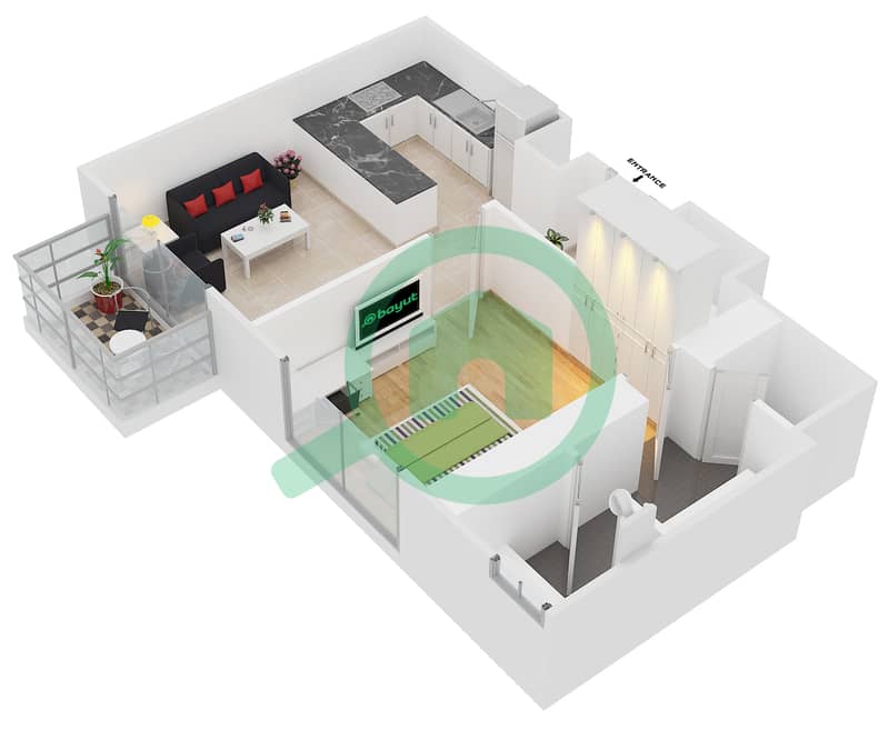 Адрес Дубай Марина (Отель в ТЦ) - Апартамент 1 Спальня планировка Единица измерения 8 FLOOR 15-37 interactive3D