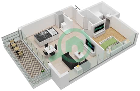 المخططات الطابقية لتصميم الوحدة 1 شقة 1 غرفة نوم - ويست أفينيو