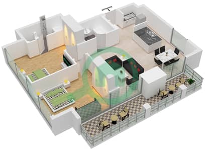 المخططات الطابقية لتصميم الوحدة 4 شقة 2 غرفة نوم - ويست أفينيو