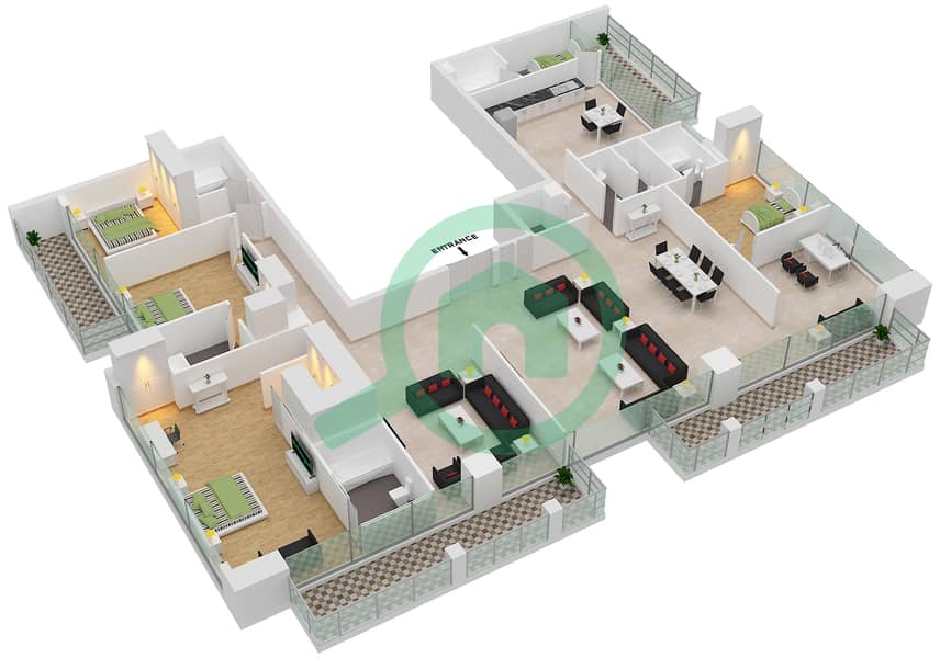 المخططات الطابقية لتصميم الوحدة 2 بنتهاوس 4 غرف نوم - ويست أفينيو interactive3D