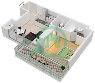المخططات الطابقية لتصميم الوحدة 2 شقة 1 غرفة نوم - ويست أفينيو