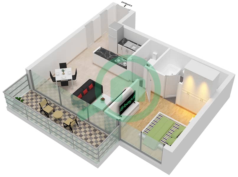 المخططات الطابقية لتصميم الوحدة 7 شقة 1 غرفة نوم - ويست أفينيو interactive3D