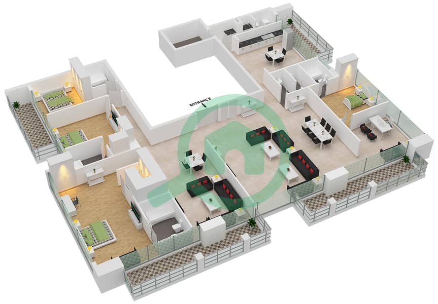 西大道 - 4 卧室顶楼公寓单位1戶型图 interactive3D