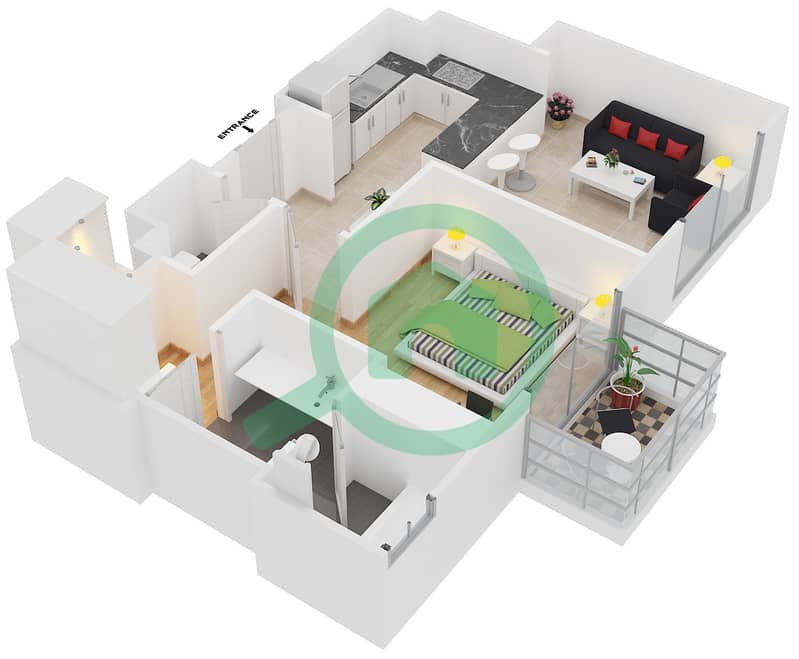 迪拜谦恭海滨酒店（购物中心酒店） - 1 卧室公寓单位12 FLOOR  37戶型图 interactive3D