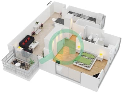 المخططات الطابقية لتصميم الوحدة 17 FLOOR 15-37 شقة 1 غرفة نوم - فندق جي دبليو ماريوت مارينا