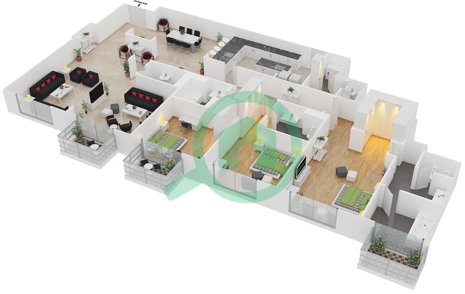 JW Marriott Hotel Marina - 3 Bedroom Penthouse Unit 2 FLOOR 38 Floor plan interactive3D