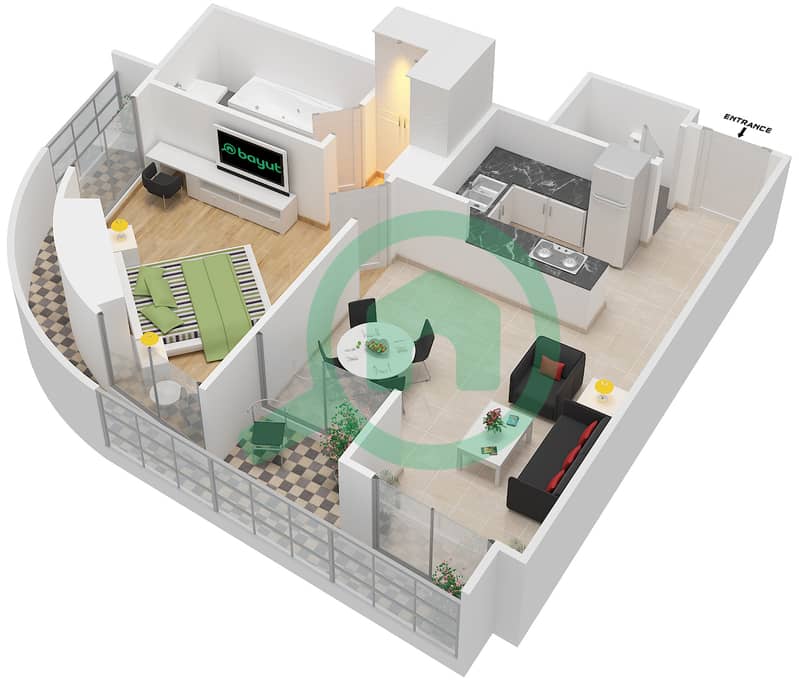 Космополитан - Апартамент 1 Спальня планировка Тип 2 interactive3D