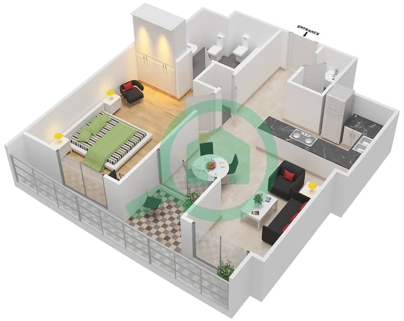 Космополитан - Апартамент 1 Спальня планировка Тип 1 interactive3D