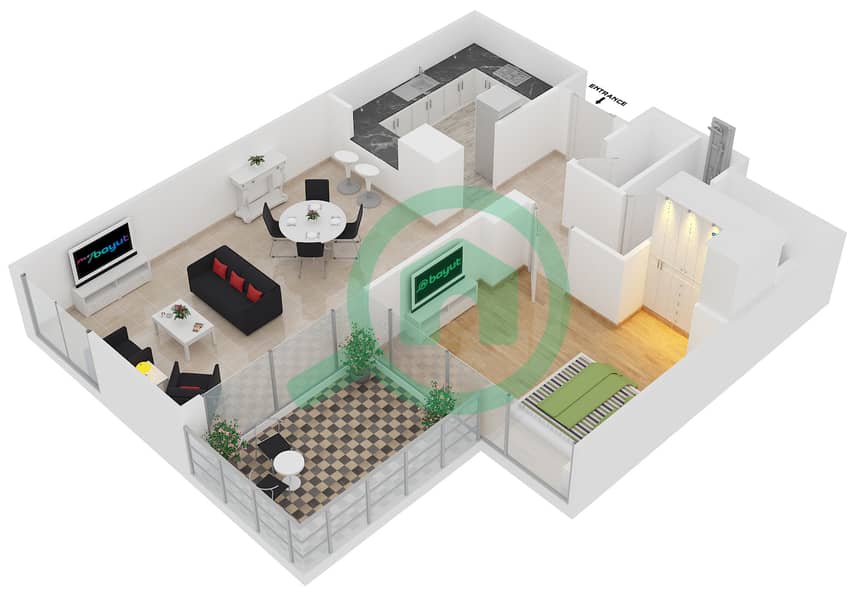 阿尔穆尔扬大厦 - 1 卧室公寓单位02 / FLOOR 33-35戶型图 interactive3D