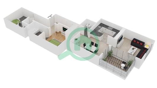Al Murjan Tower - 1 Bedroom Apartment Unit 04 / FLOOR3-6,11-15,22-23 Floor plan