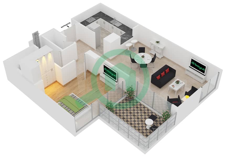 阿尔穆尔扬大厦 - 1 卧室公寓单位05 / FLOOR 33-35戶型图 interactive3D