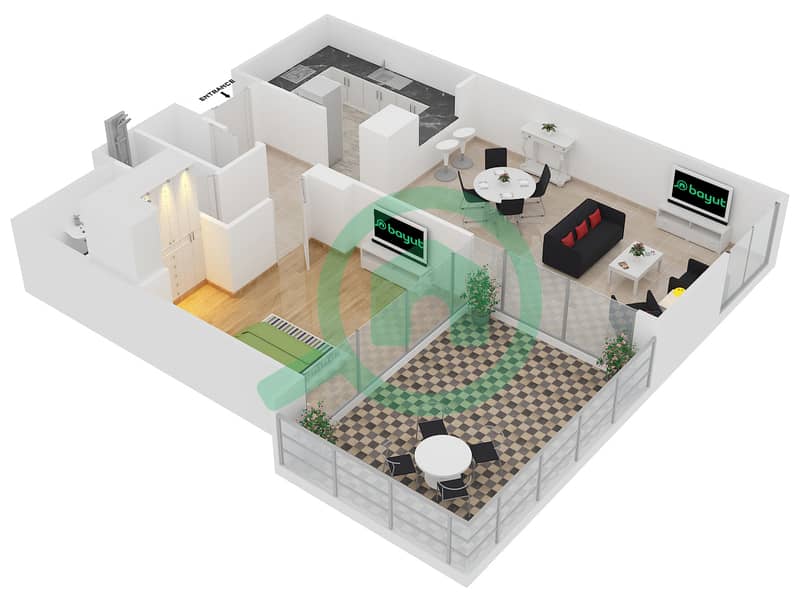 Al Murjan Tower - 1 Bedroom Apartment Unit 05 / FLOOR 32 Floor plan interactive3D