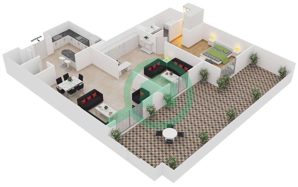 阿尔穆尔扬大厦 - 1 卧室公寓单位G05 / GROUND FLOOR戶型图 interactive3D
