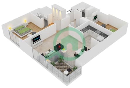 Al Murjan Tower - 2 Bed Apartments Unit 02 Floor 3-23 Floor plan