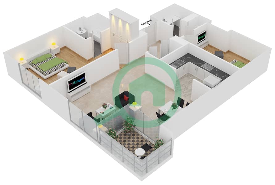 Аль Мурджан Тауэр - Апартамент 2 Cпальни планировка Единица измерения 02 / FLOOR 3-23 interactive3D