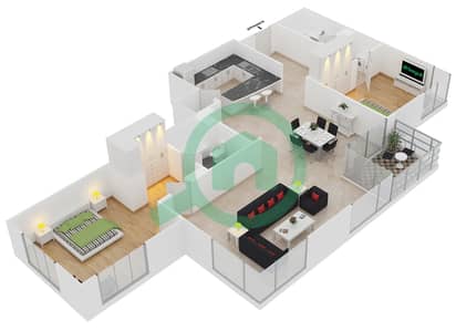 Al Murjan Tower - 2 Bed Apartments Unit 02 Floor 3-6 Floor plan