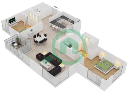 Al Murjan Tower - 2 Bedroom Apartment Unit 06 / FLOOR 3-19,21-23 Floor plan
