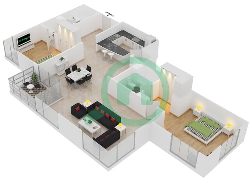 Аль Мурджан Тауэр - Апартамент 2 Cпальни планировка Единица измерения 06 / FLOOR 3-19,21-23 interactive3D