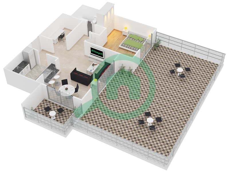 克拉伦2号大厦 - 1 卧室公寓套房1 FLOOR 2戶型图 interactive3D