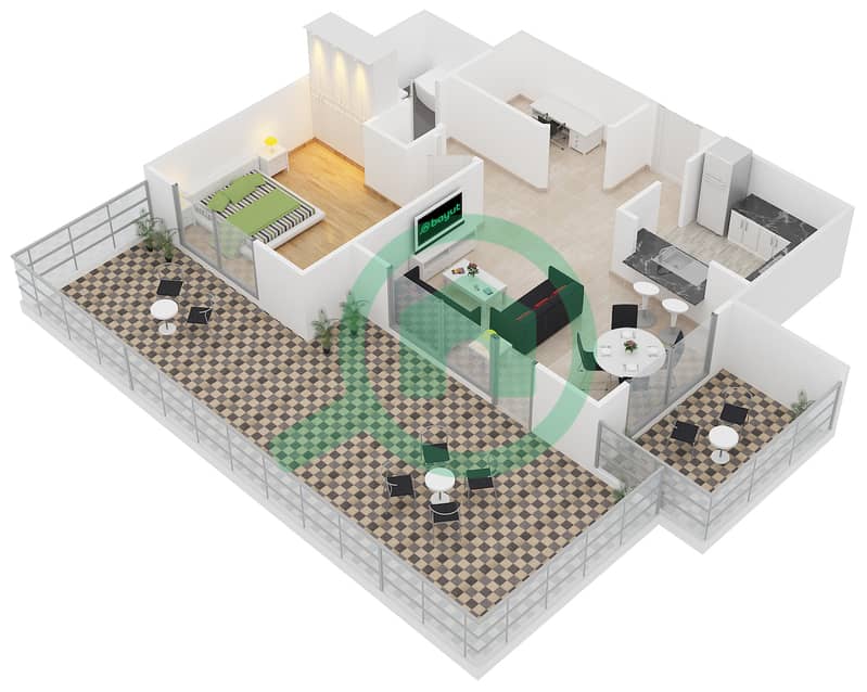 Claren Tower 2 - 1 Bedroom Apartment Suite 4 FLOOR 2 Floor plan interactive3D