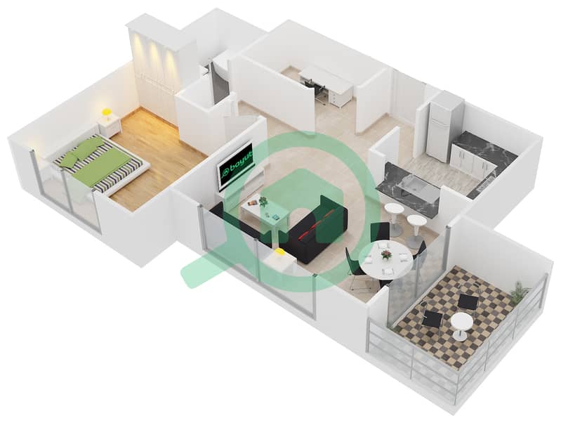 Кларен Тауэр 2 - Апартамент 1 Спальня планировка Гарнитур, анфилиада комнат, апартаменты, подходящий 4 FLOOR 3-20 interactive3D