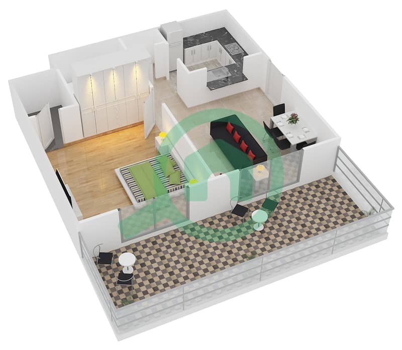 Claren Tower 2 - 1 Bedroom Apartment Suite 7 FLOOR 2 Floor plan interactive3D