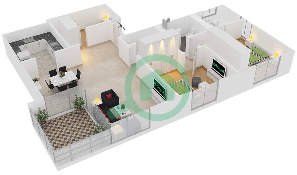 المخططات الطابقية لتصميم الوحدة 05 / FLOOR 25-31 شقة 3 غرف نوم - برج المرجان interactive3D