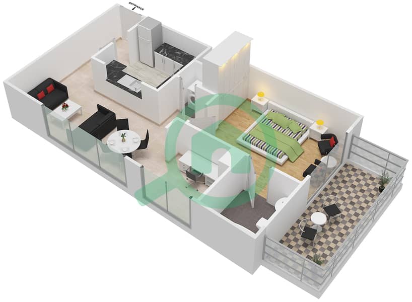 Кларен Тауэр 2 - Апартамент 1 Спальня планировка Гарнитур, анфилиада комнат, апартаменты, подходящий 1 FLOOR 1 interactive3D