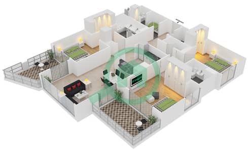 Al Murjan Tower - 3 Bed Apartments Unit 06 Floor 33-35 Floor plan