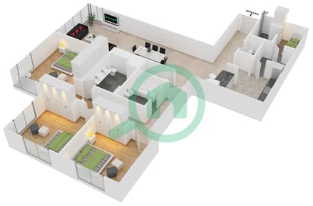 阿尔穆尔扬大厦 - 3 卧室公寓单位04 / FLOOR 1戶型图