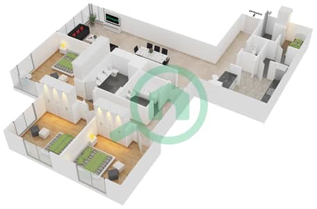 Al Murjan Tower - 3 Bed Apartments Unit 04 / Floor 1 Floor plan