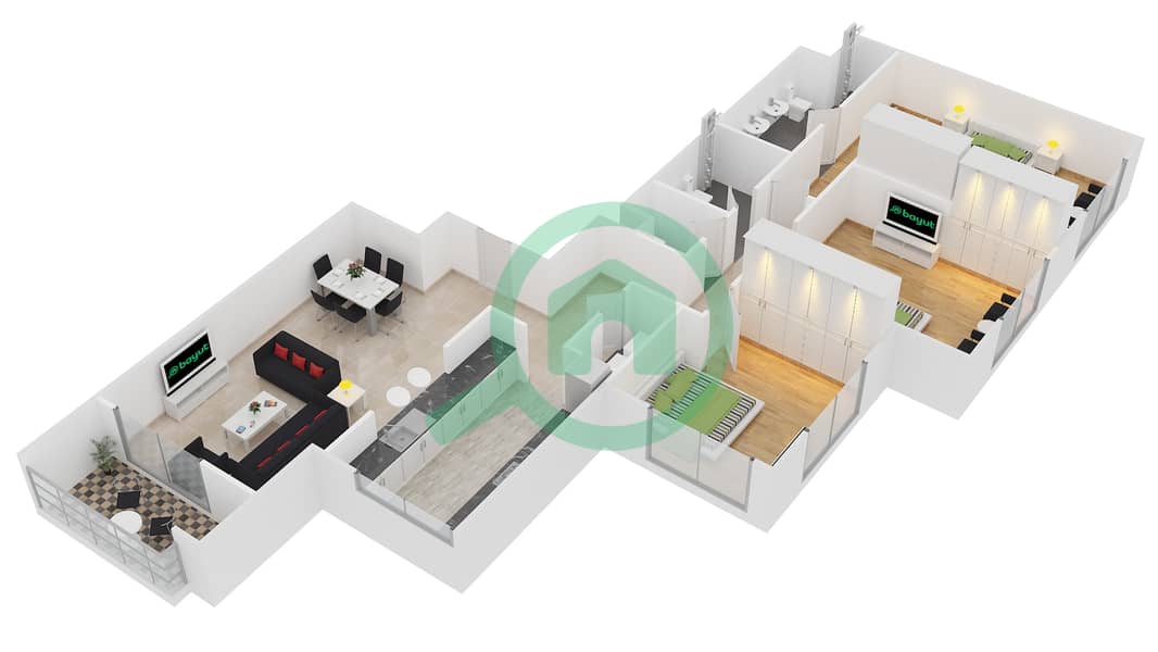 克拉伦2号大厦 - 3 卧室公寓套房3 FLOOR 21戶型图 interactive3D