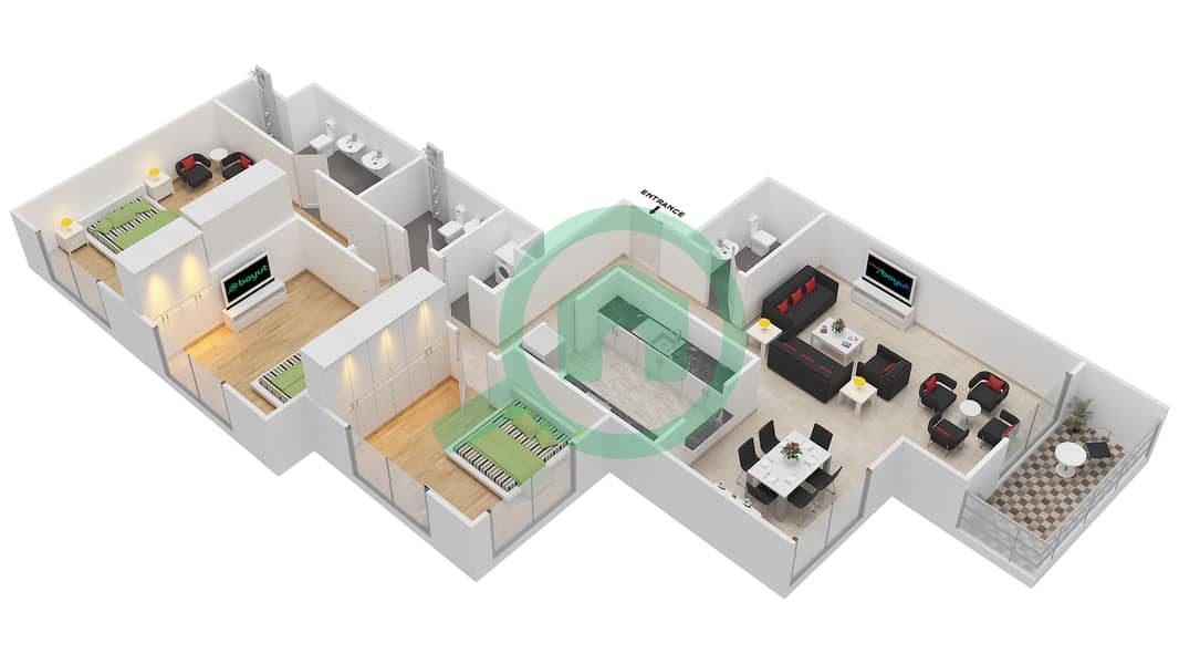 المخططات الطابقية لتصميم التصميم 4 FLOOR 22-23 شقة 3 غرف نوم - أبراج كلارين 2 interactive3D