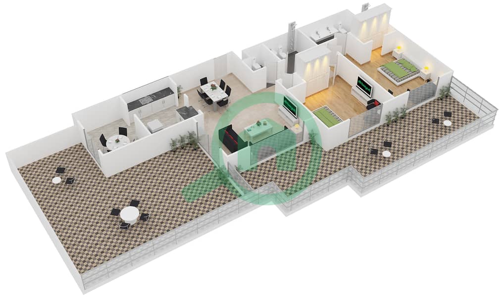 المخططات الطابقية لتصميم التصميم 5 FLOOR 2 شقة 2 غرفة نوم - أبراج كلارين 2 interactive3D