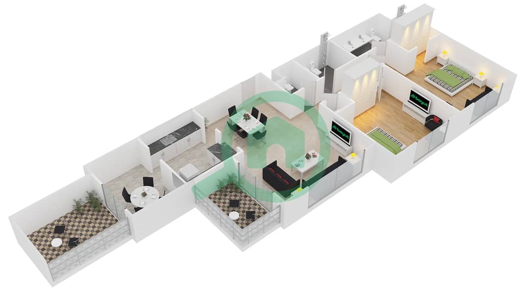 克拉伦2号大厦 - 2 卧室公寓套房5 FLOOR 3戶型图 interactive3D