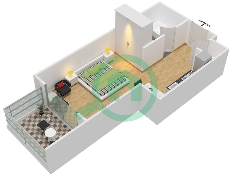 Кларен Тауэр 2 - Апартамент Студия планировка Гарнитур, анфилиада комнат, апартаменты, подходящий 4 FLOOR 1 interactive3D