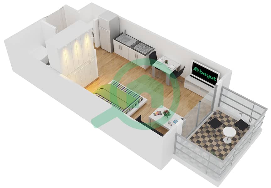 克拉伦2号大厦 - 单身公寓套房8 FLOOR 1戶型图 interactive3D