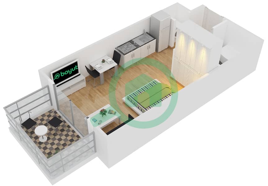 克拉伦2号大厦 - 单身公寓套房9 FLOOR 1戶型图 interactive3D