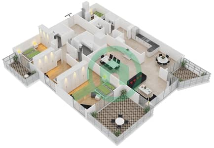 Аль Мурджан Тауэр - Апартамент 3 Cпальни планировка Единица измерения 01 / FLOOR 24