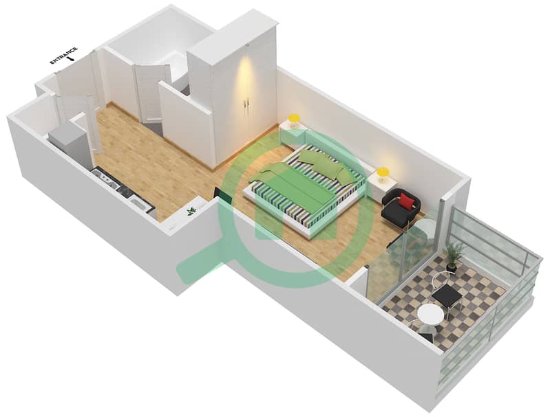 克拉伦2号大厦 - 单身公寓套房7 FLOOR 1戶型图 interactive3D
